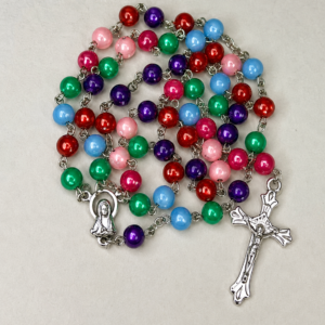 Multi-Coloured Beaded Rosary with Silver Crucifix