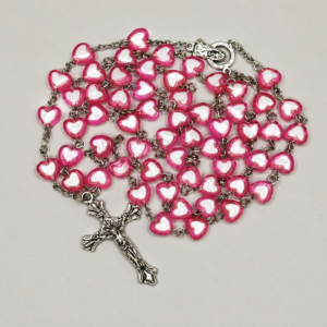 Pink Heart Rosary with Silver Crucifix