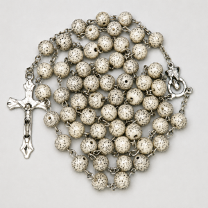 Ivory Textured Bead Rosary with Silver Crucifix