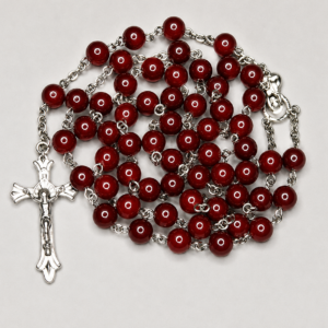 Red Beaded Rosary with Silver Crucifix
