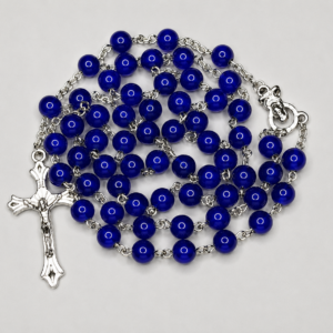 Royal Blue Beaded Rosary with Silver Crucifix
