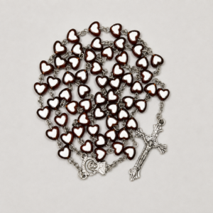 Brown Heart Rosary with Silver Crucifix