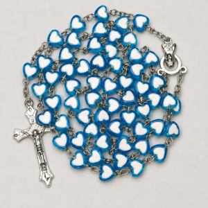 Blue Heart Rosary with Silver Crucifix