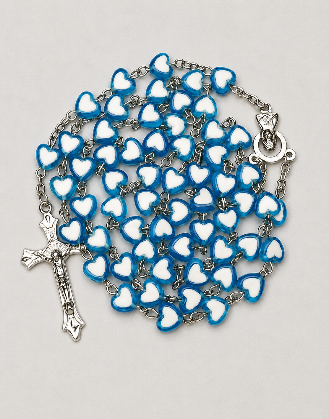 Blue Heart Rosary with Silver Crucifix