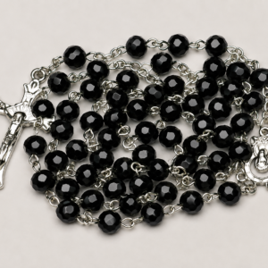 Faceted Black Crystal Rosary with Silver Crucifix