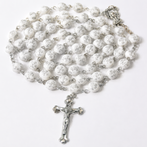 White Rosary with Cross-Patterned Beads