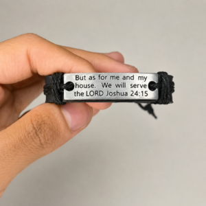 Black Strap Bracelet with Scripture Plate