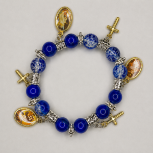 Blue Bracelet with Devotional Medal Charms