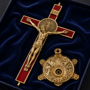 St. Benedict Standing Crucifix — Red