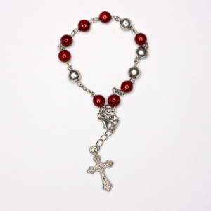 Red and Silver Rosary Bracelet