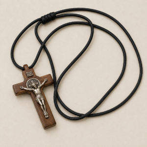 Wooden Crucifix Necklace with Rope Cord